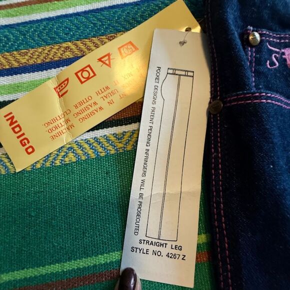 VTG 1970s Sergio Valente Pink Topstich Straight Leg Blue Jeans 27" NWT deadstock - Picture 9 of 10